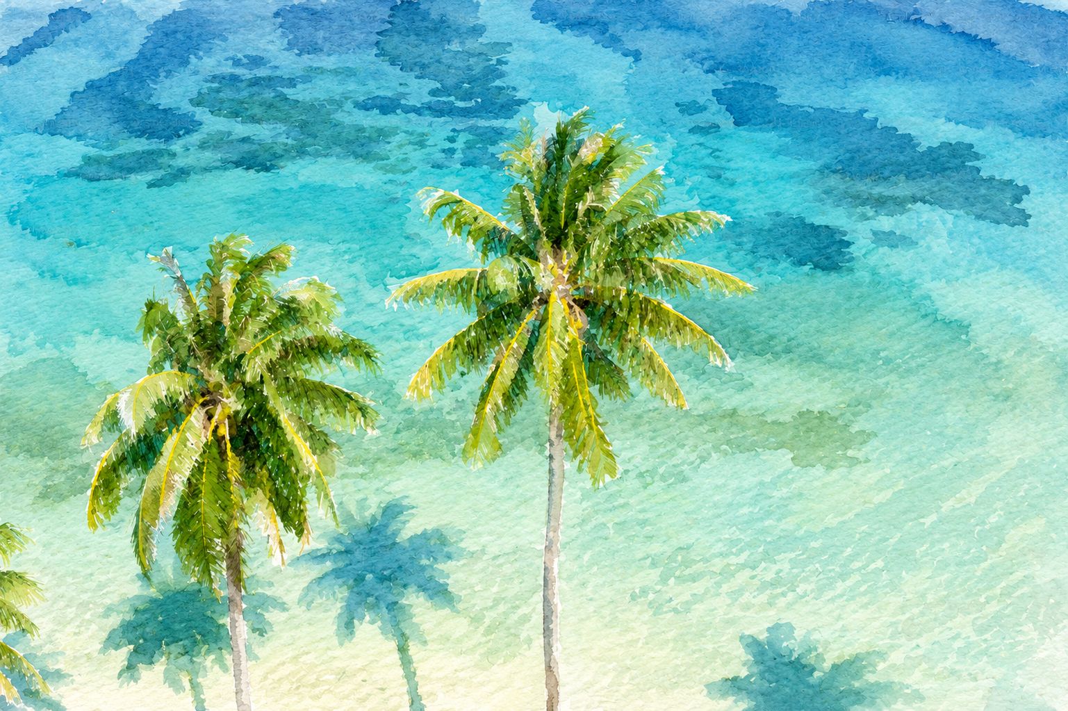 Tropical aereal photo of palm trees and crystal clear water