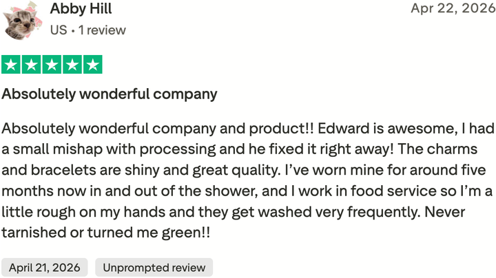 Trustpilot customer review — 5 stars